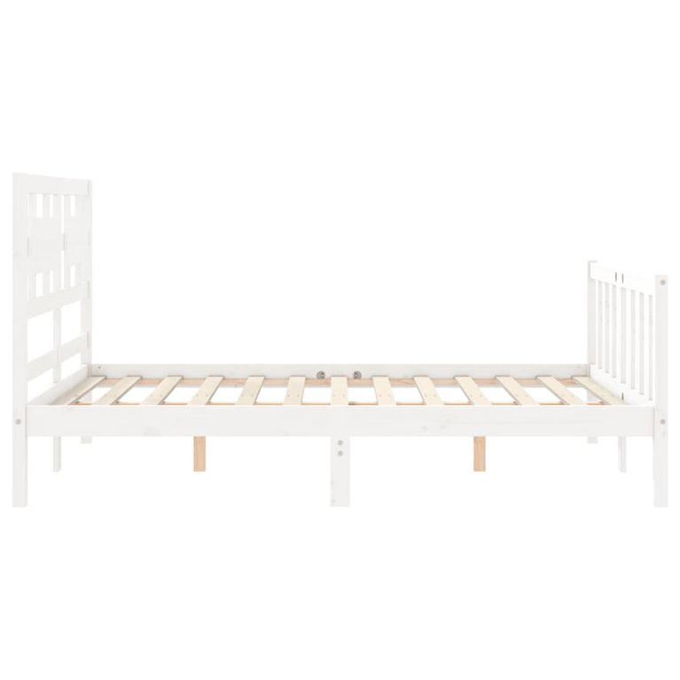 Bedframe met hoofdbord massief hout wit 140x200 cm
