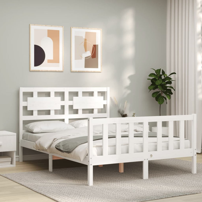 Bedframe met hoofdbord massief hout wit 140x200 cm