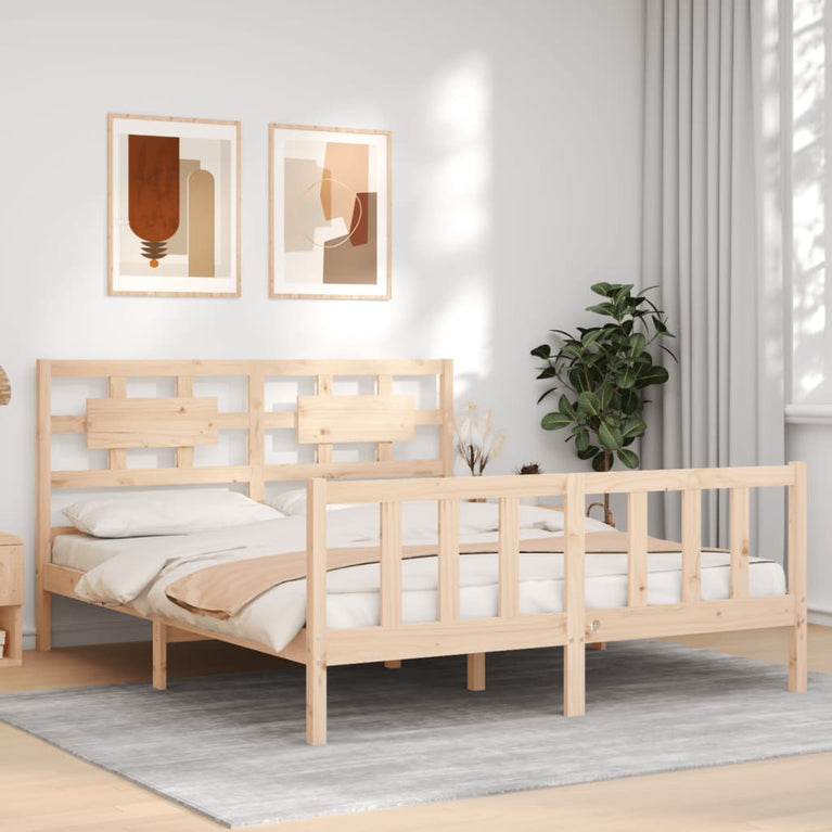Bedframe met hoofdbord massief hout 160x200 cm
