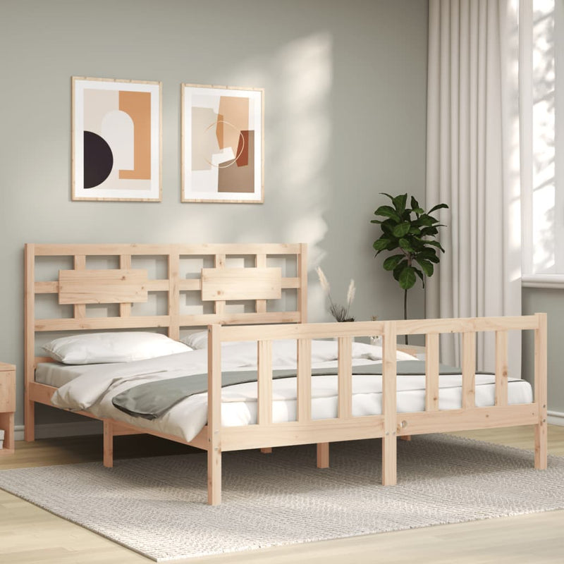 Bedframe met hoofdbord massief hout 160x200 cm