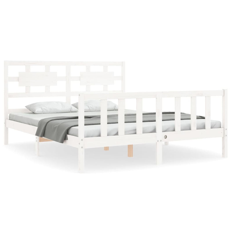Bedframe met hoofdbord massief hout wit 160x200 cm