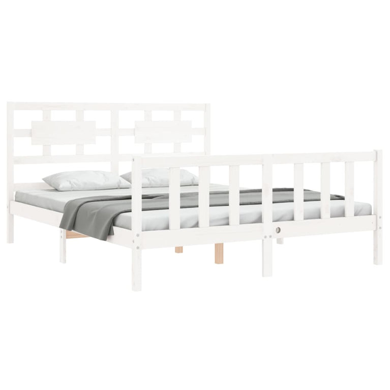 Bedframe met hoofdbord massief hout wit 160x200 cm