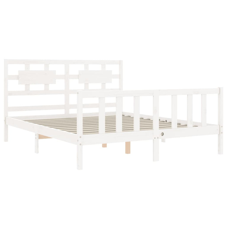 Bedframe met hoofdbord massief hout wit 160x200 cm