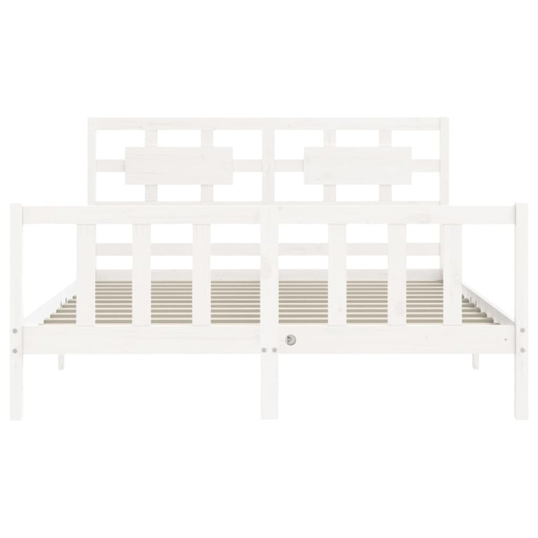 Bedframe met hoofdbord massief hout wit 160x200 cm