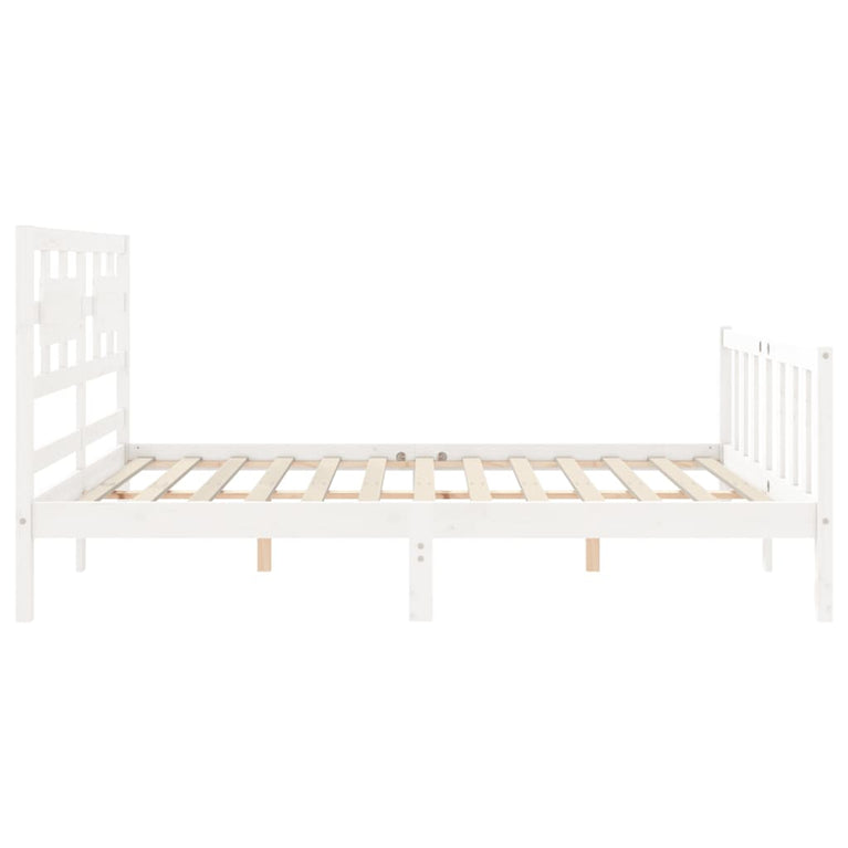 Bedframe met hoofdbord massief hout wit 160x200 cm