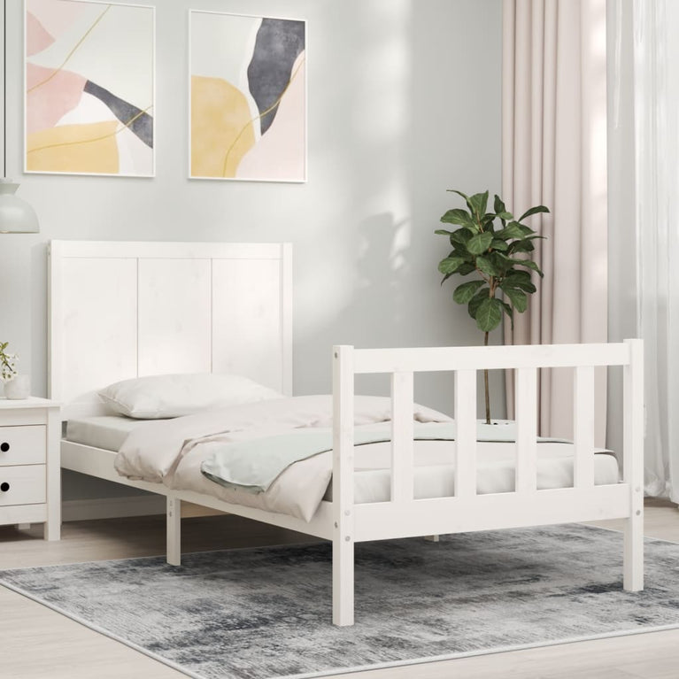 Bedframe met hoofdbord massief hout wit 2FT6 Small Single