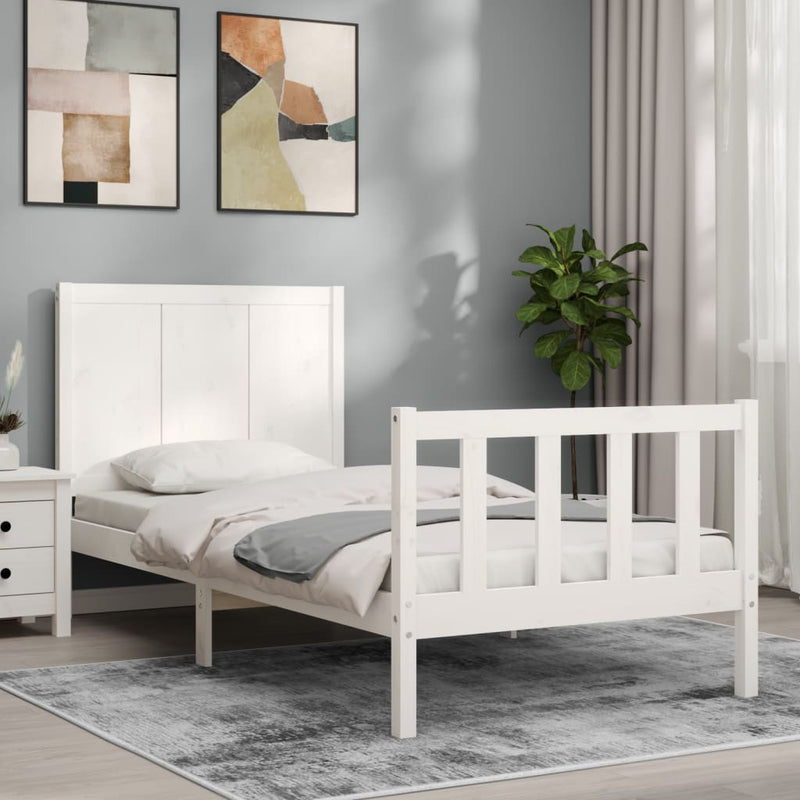 Bedframe met hoofdbord massief hout wit 2FT6 Small Single