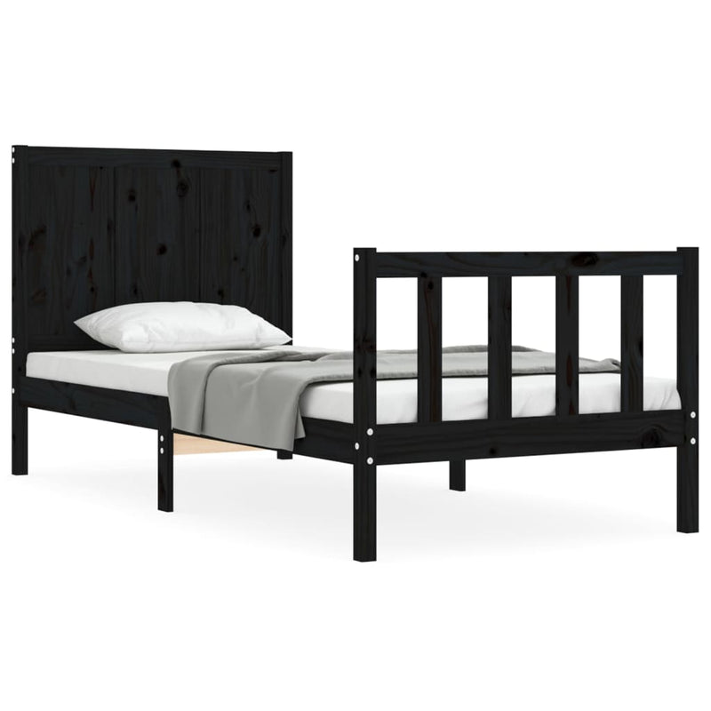 Bedframe met hoofdbord massief hout zwart 2FT6 Small Single