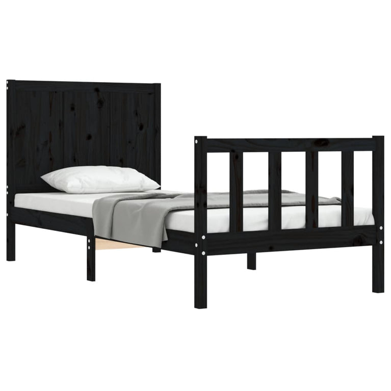 Bedframe met hoofdbord massief hout zwart 2FT6 Small Single