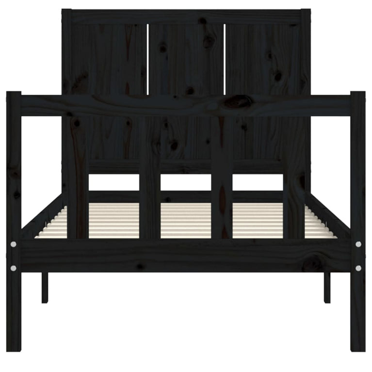 Bedframe met hoofdbord massief hout zwart 2FT6 Small Single