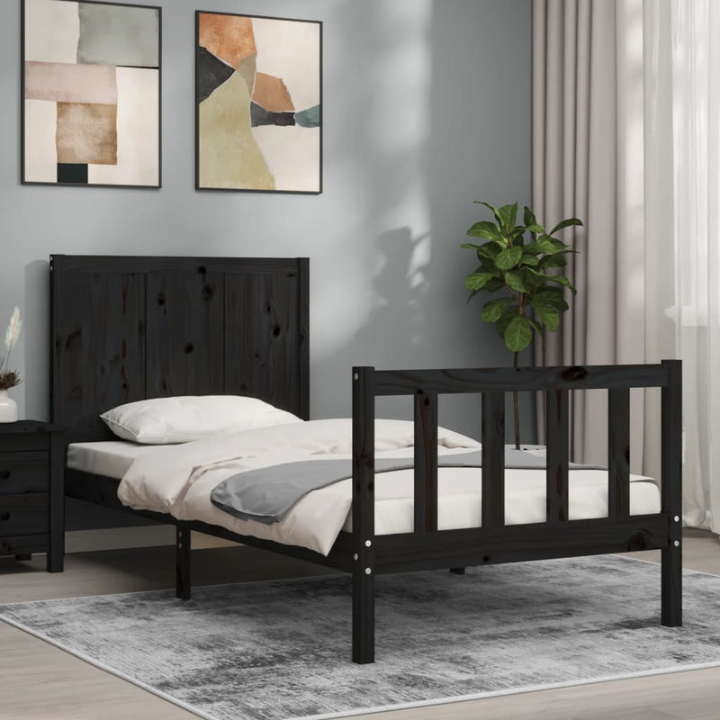 Bedframe met hoofdbord massief hout zwart 2FT6 Small Single