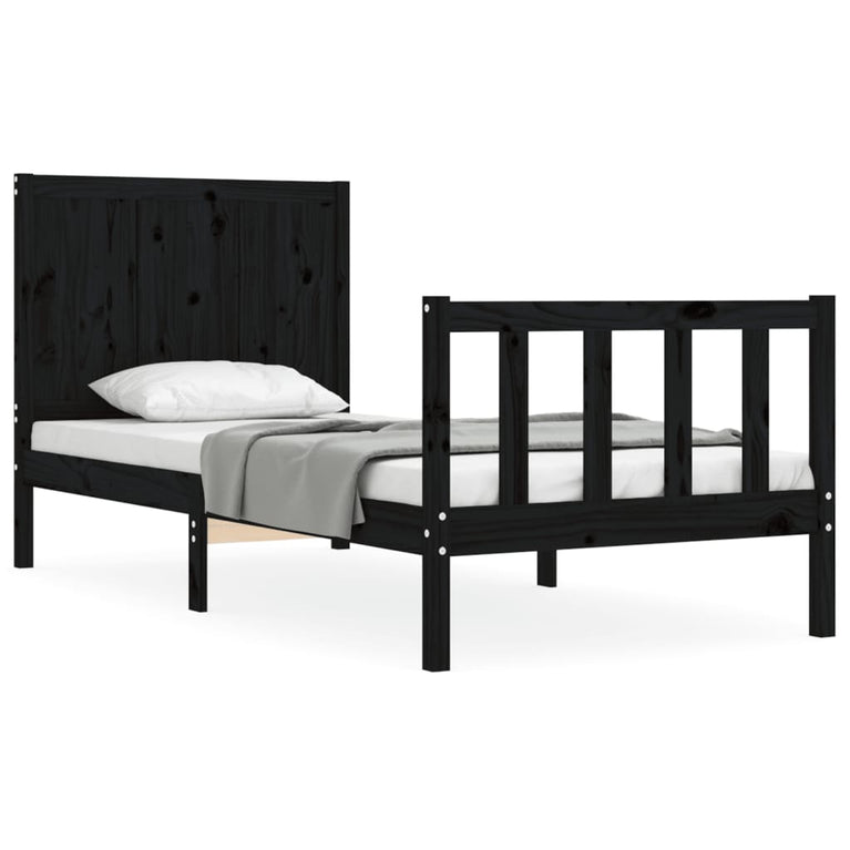 Bedframe met hoofdbord massief hout zwart 3FT Single