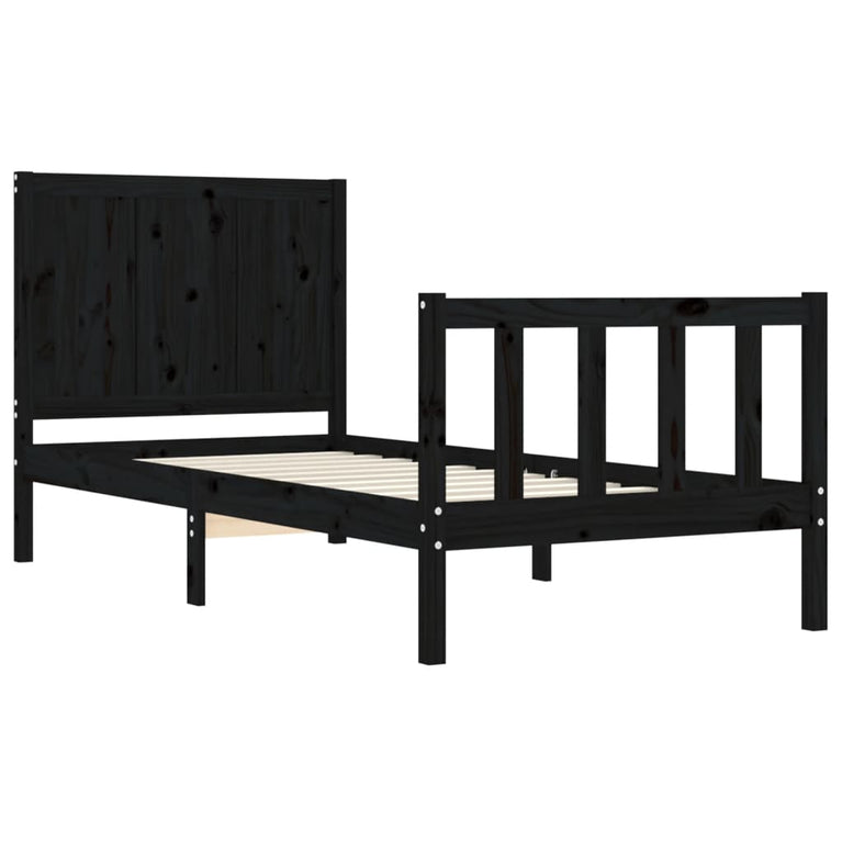 Bedframe met hoofdbord massief hout zwart 3FT Single