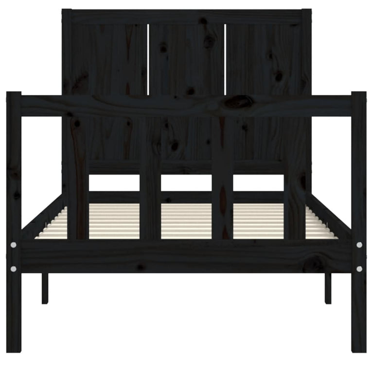 Bedframe met hoofdbord massief hout zwart 3FT Single