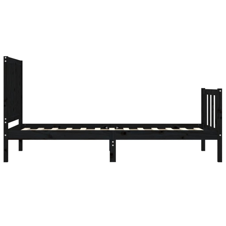 Bedframe met hoofdbord massief hout zwart 3FT Single
