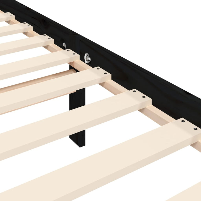 Bedframe met hoofdbord massief hout zwart 3FT Single