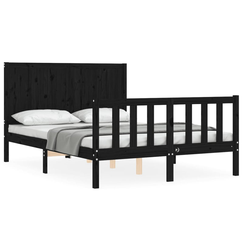 Bedframe met hoofdbord massief hout zwart 4FT Small Double