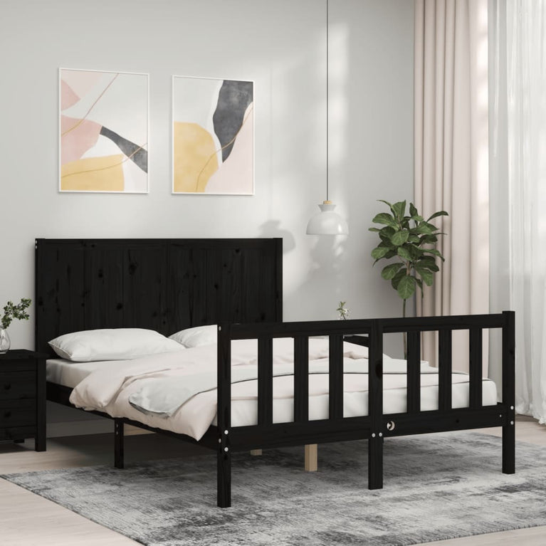 Bedframe met hoofdbord massief hout zwart 4FT Small Double