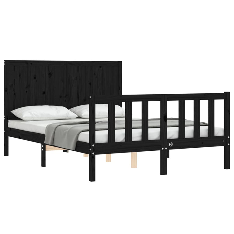 Bedframe met hoofdbord massief hout zwart 4FT Small Double