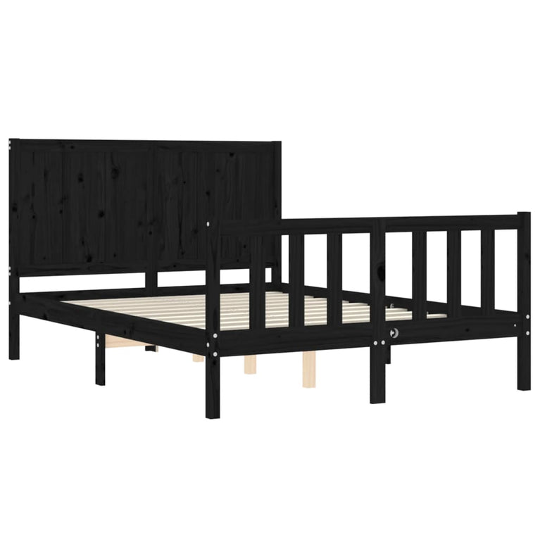 Bedframe met hoofdbord massief hout zwart 4FT Small Double