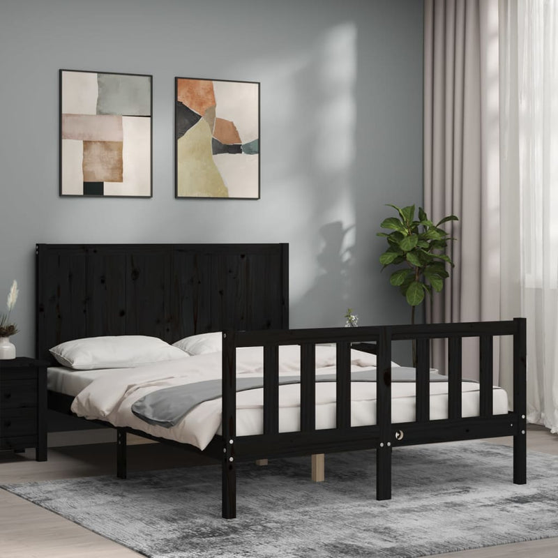Bedframe met hoofdbord massief hout zwart 4FT Small Double