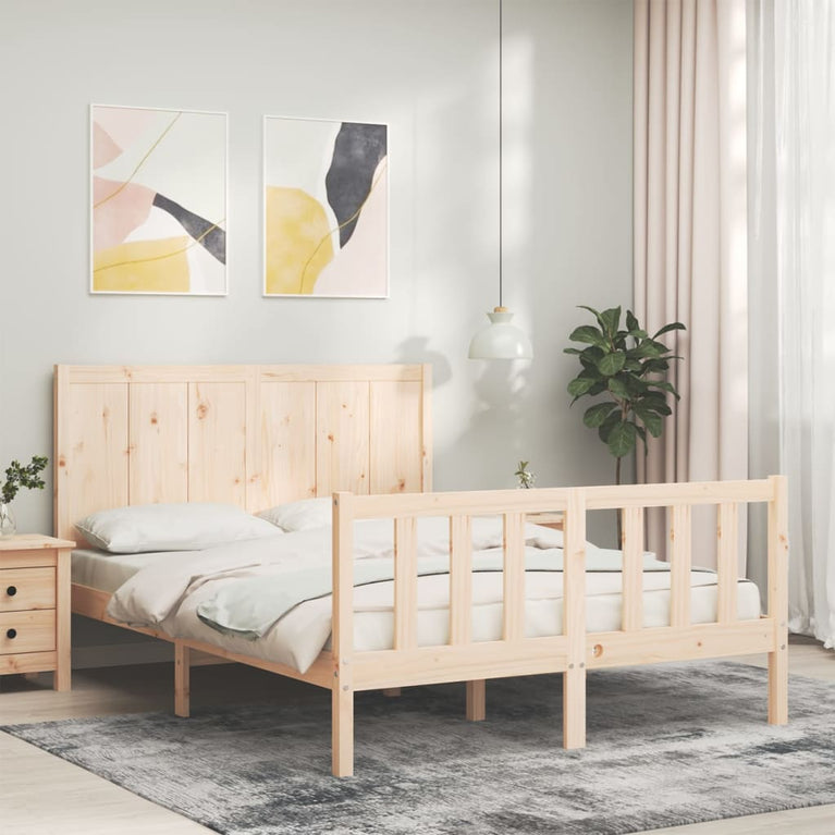 Bedframe met hoofdbord massief hout 140x190 cm