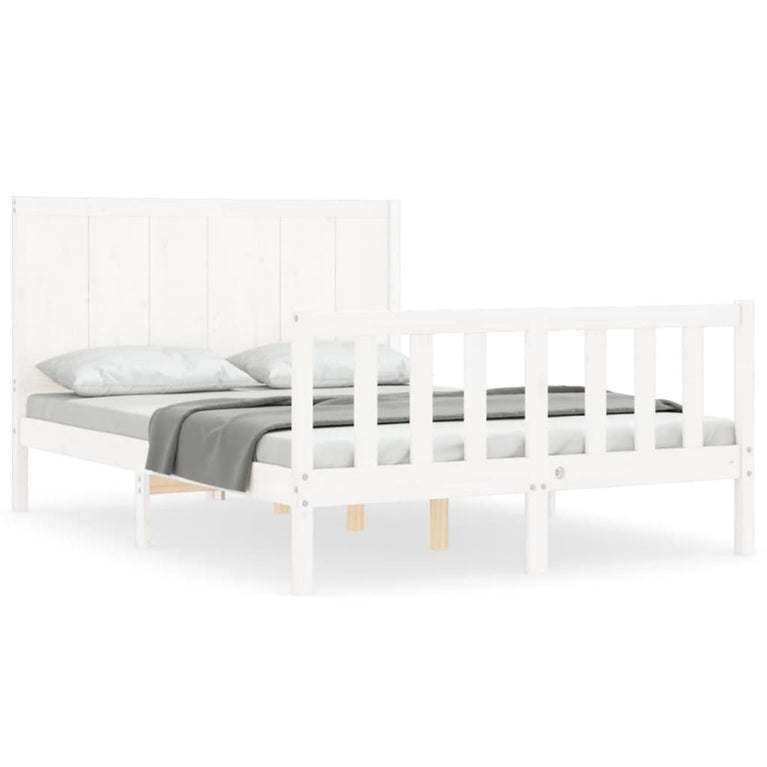 Bedframe met hoofdbord massief hout wit 140x190 cm