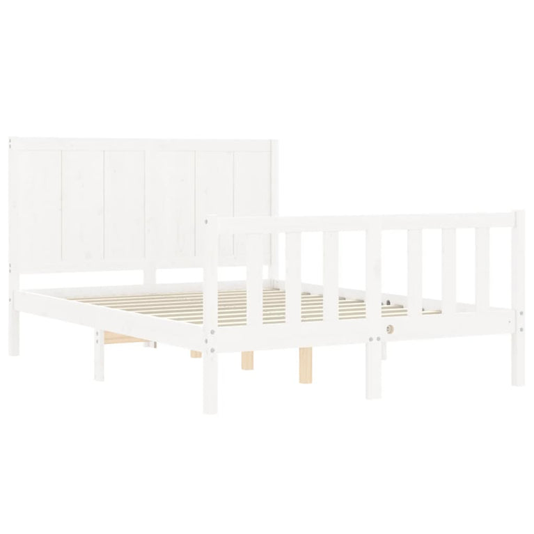 Bedframe met hoofdbord massief hout wit 140x190 cm