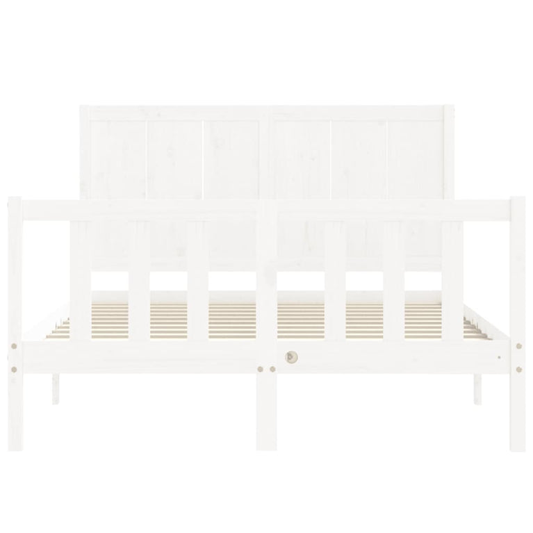 Bedframe met hoofdbord massief hout wit 140x190 cm