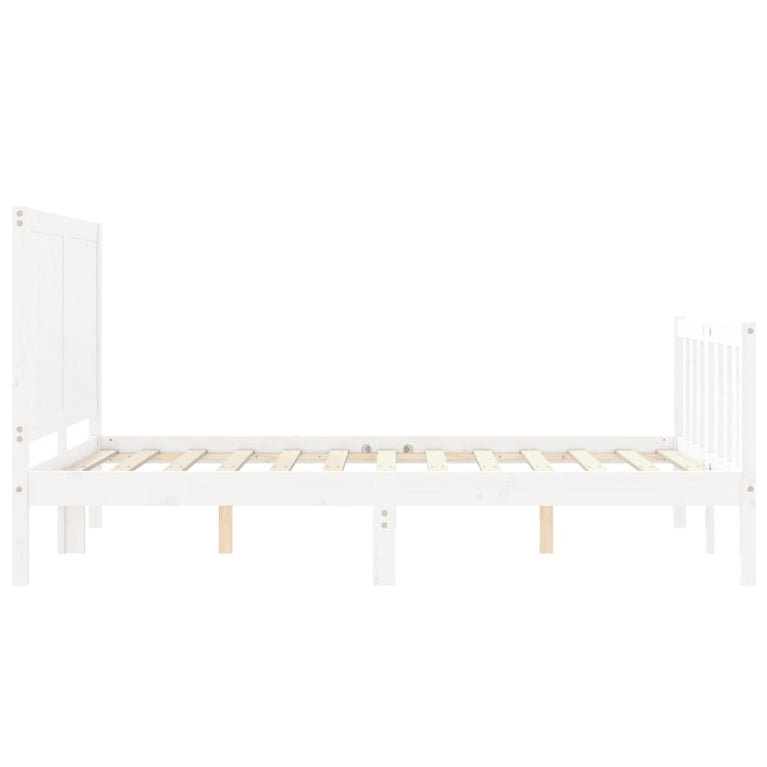 Bedframe met hoofdbord massief hout wit 140x190 cm
