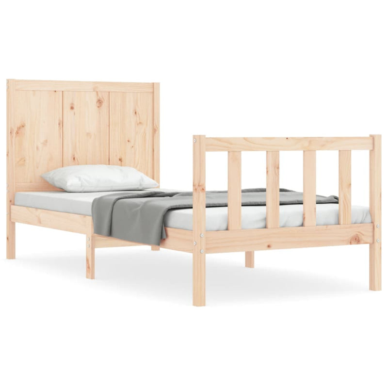 Bedframe met hoofdbord massief hout 90x200 cm