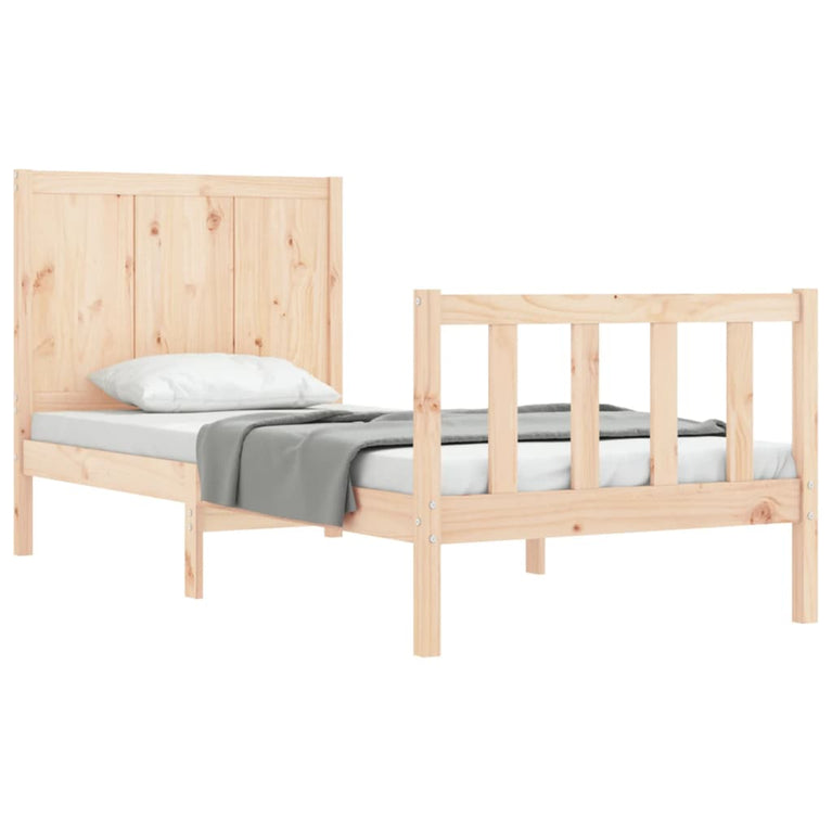 Bedframe met hoofdbord massief hout 90x200 cm