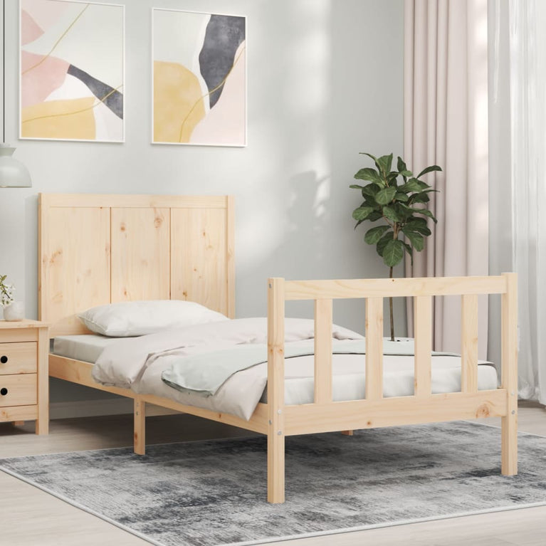 Bedframe met hoofdbord massief hout 90x200 cm