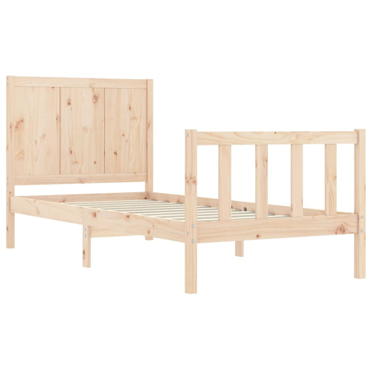 Bedframe met hoofdbord massief hout 90x200 cm