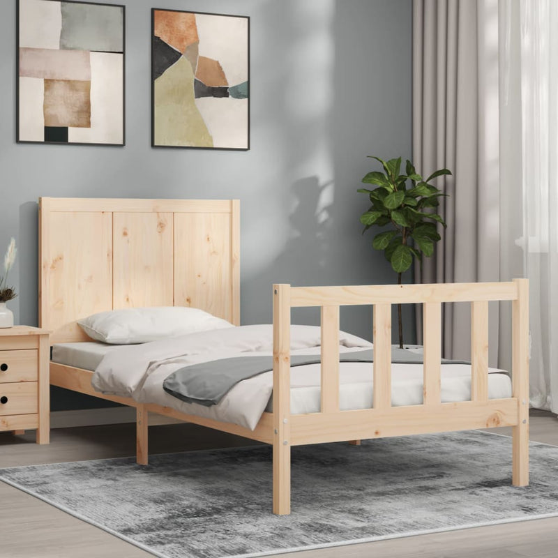 Bedframe met hoofdbord massief hout 90x200 cm