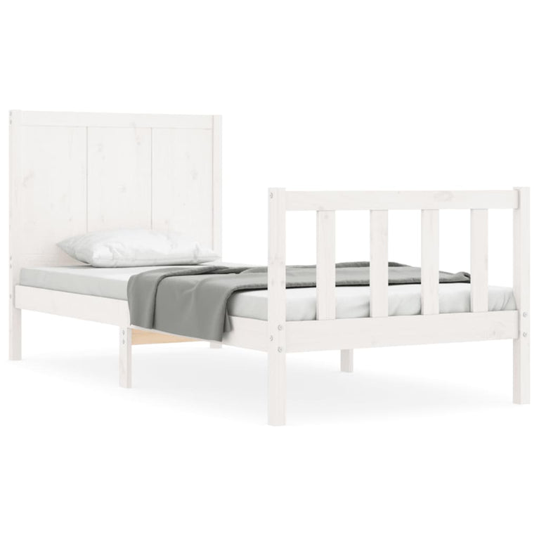 Bedframe met hoofdbord massief hout wit 100x200 cm