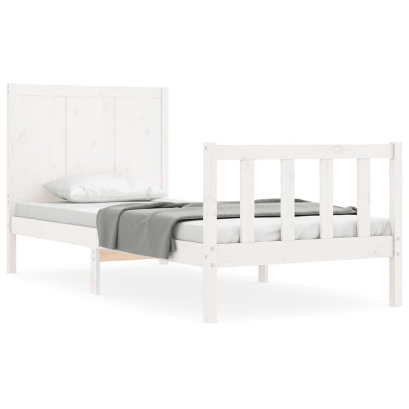 Bedframe met hoofdbord massief hout wit 100x200 cm