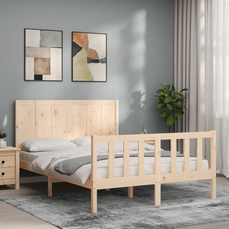 Bedframe met hoofdbord massief hout 140x200 cm