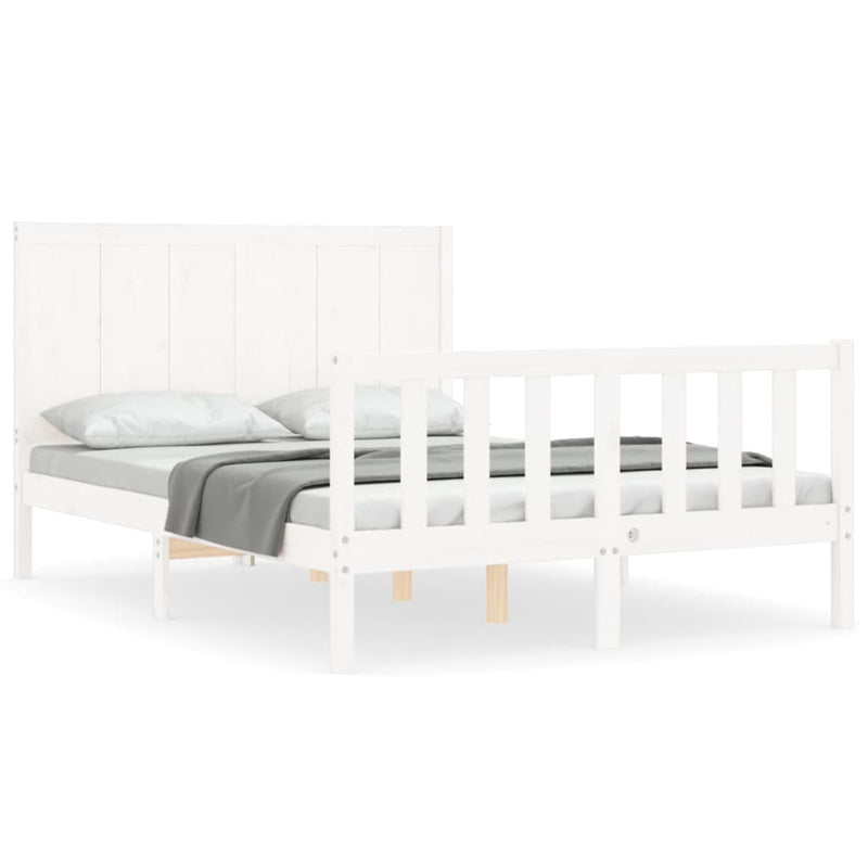 Bedframe met hoofdbord massief hout wit 140x200 cm