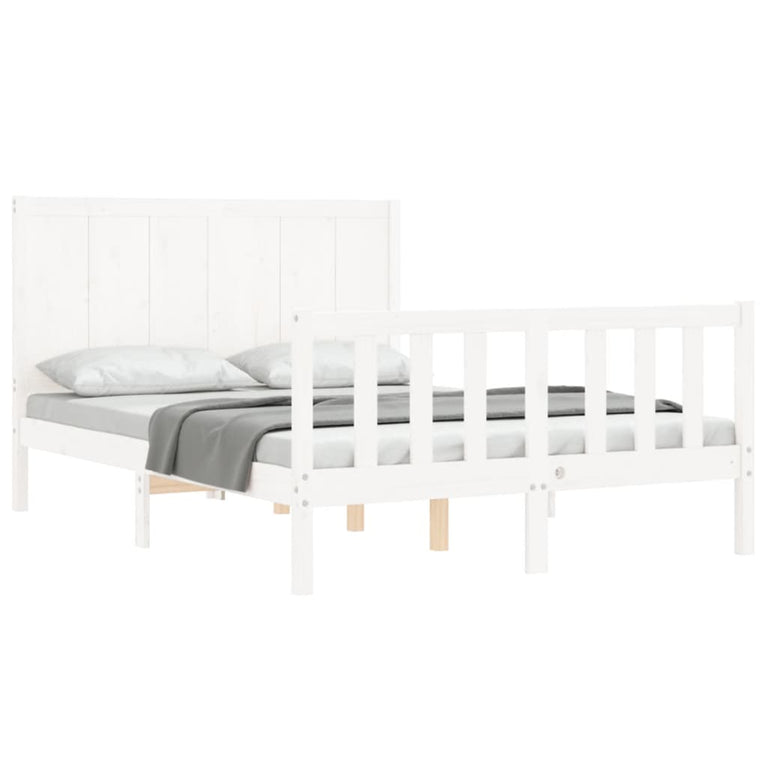 Bedframe met hoofdbord massief hout wit 140x200 cm