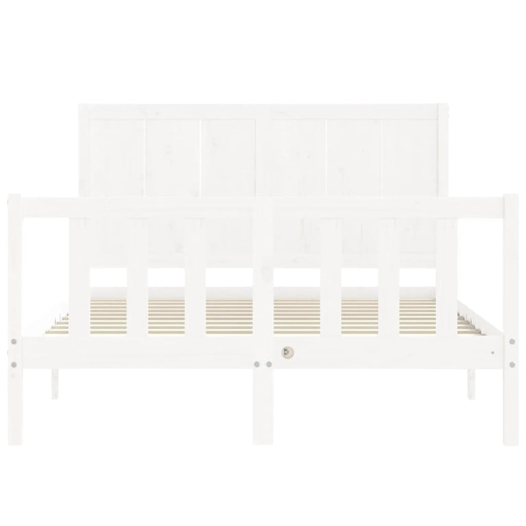 Bedframe met hoofdbord massief hout wit 140x200 cm