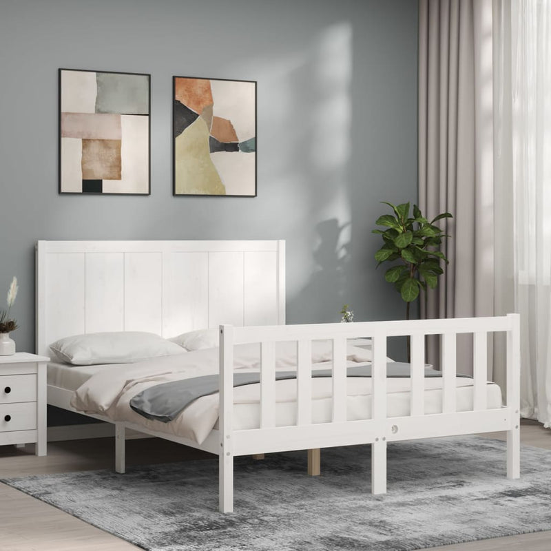 Bedframe met hoofdbord massief hout wit 140x200 cm