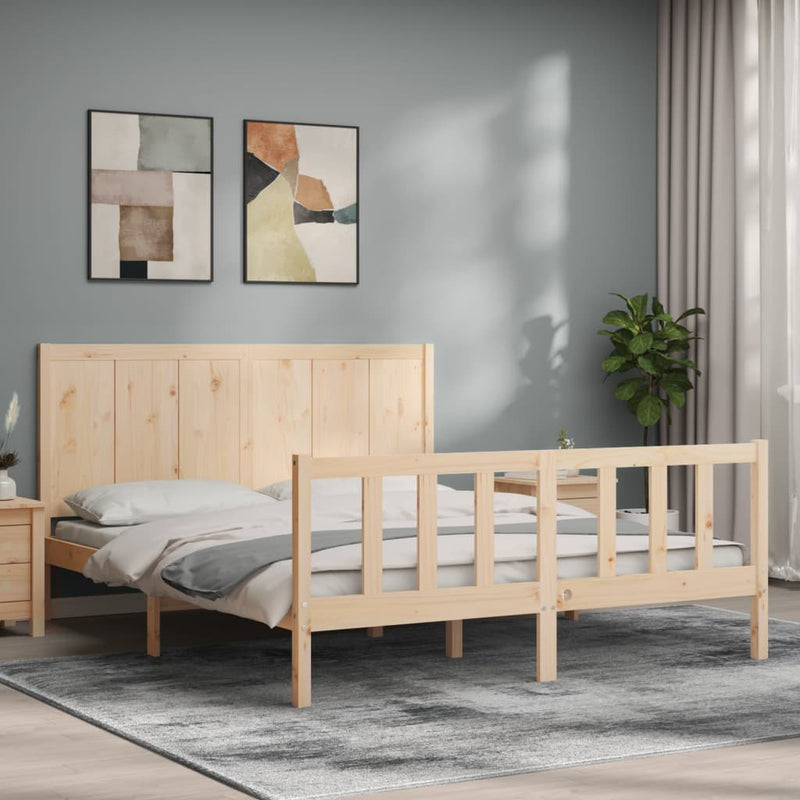 Bedframe met hoofdbord massief hout 160x200 cm