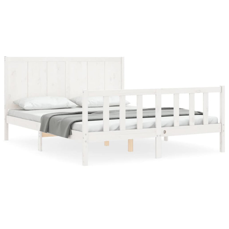 Bedframe met hoofdbord massief hout wit 160x200 cm