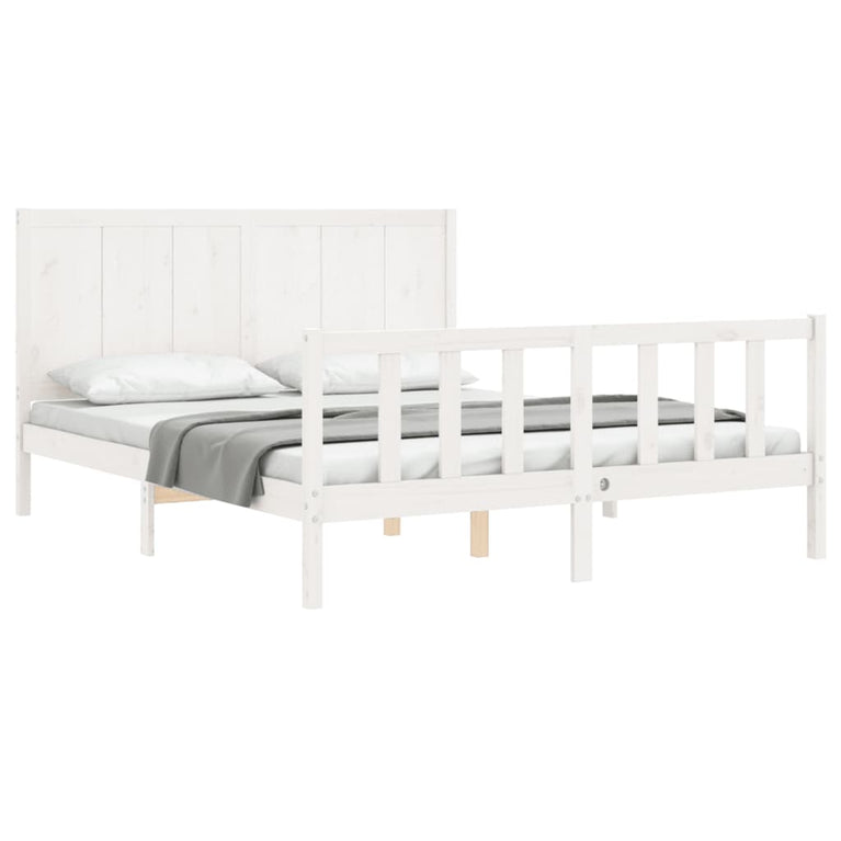 Bedframe met hoofdbord massief hout wit 160x200 cm