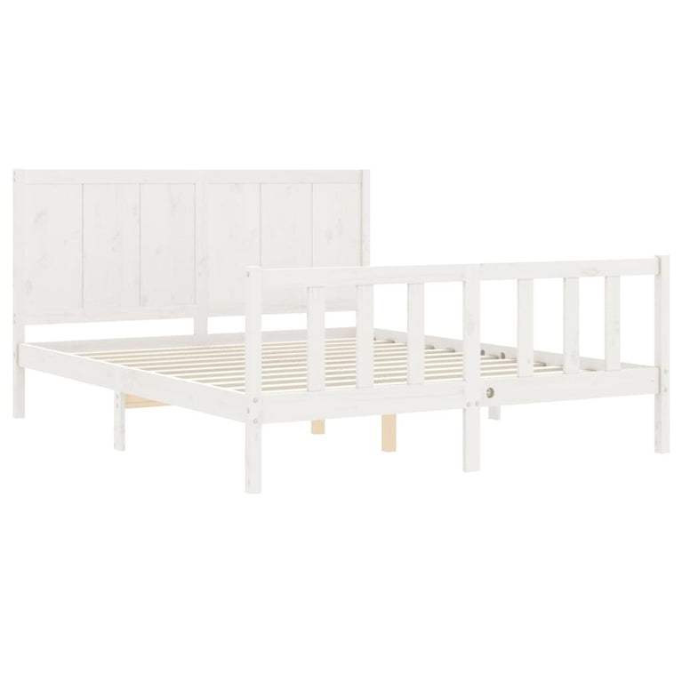 Bedframe met hoofdbord massief hout wit 160x200 cm