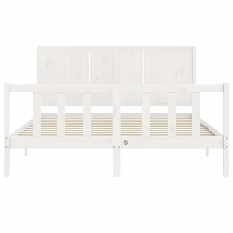 Bedframe met hoofdbord massief hout wit 160x200 cm