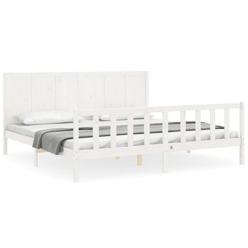 Bedframe met hoofdbord massief hout wit Super King Size