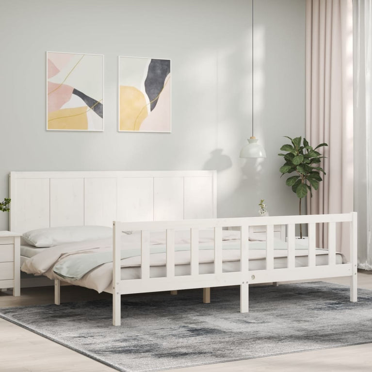 Bedframe met hoofdbord massief hout wit Super King Size