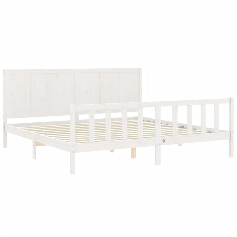 Bedframe met hoofdbord massief hout wit Super King Size